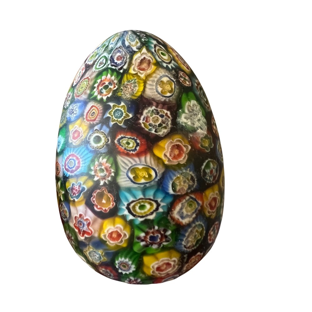Vintage Murano Millefiori Glass Egg Paperweight Made in Italy Venetian Decora